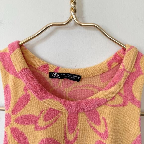 Zara Jacquard Terry Daisy Mini Dress S Retro Tennis - Picture 7 of 7